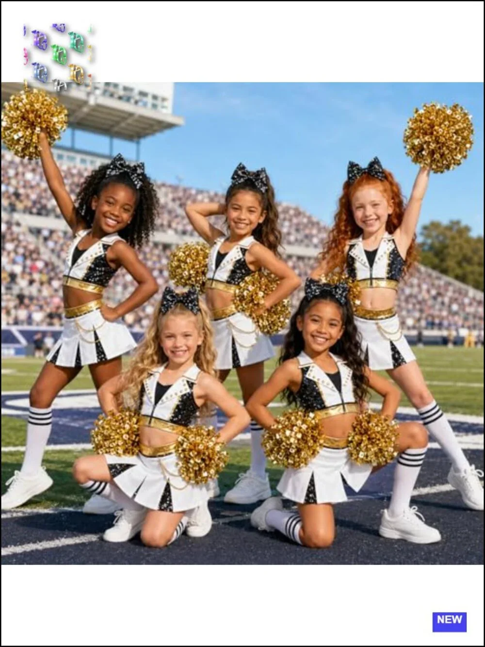 Girls Cheerleader Costume Sequin Crop Top Skirt with Pom Poms Headband Socks